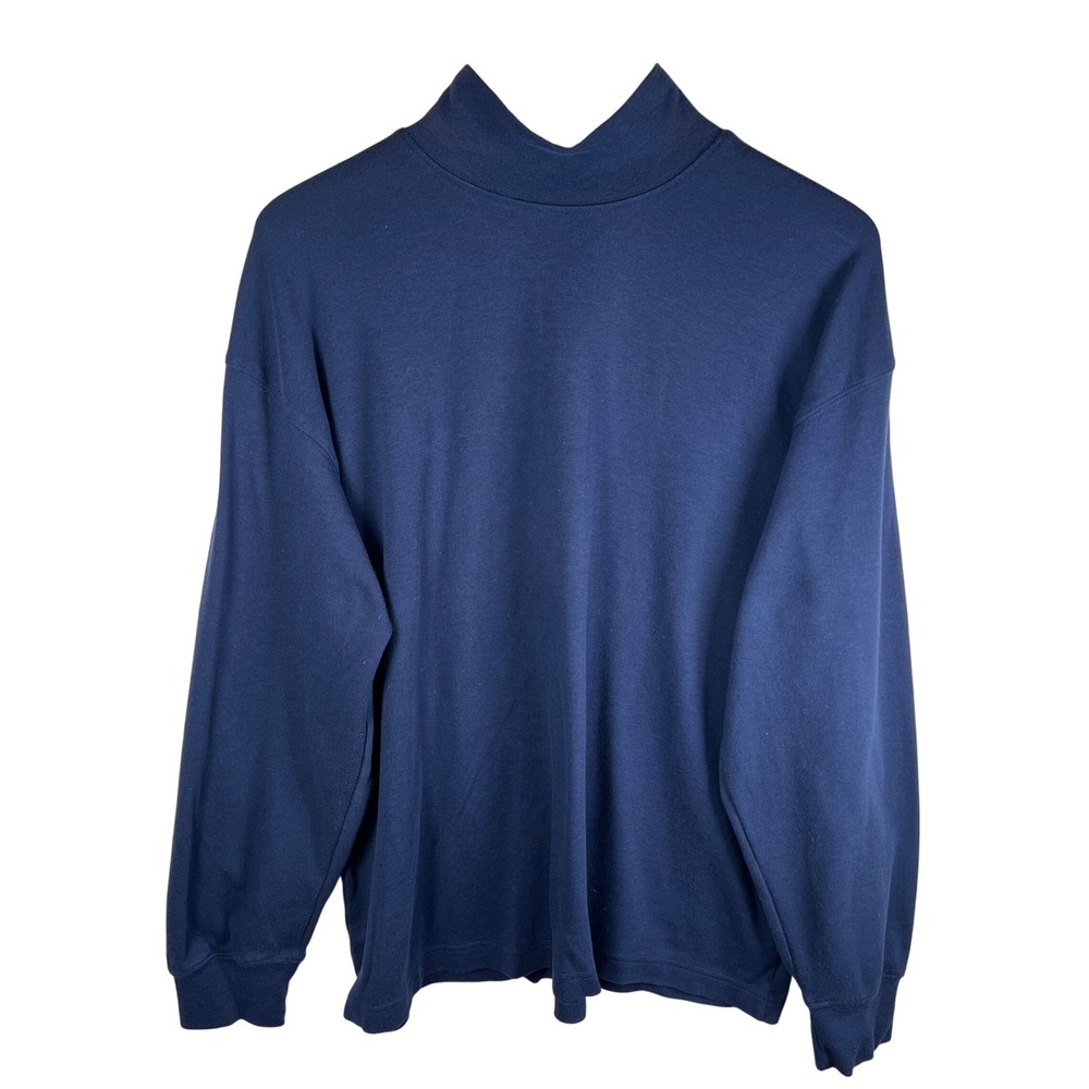 Lord‎ & Taylor Ladies Plus Size 2X Navy Blue Long Sleeve Mock Neck Top Cotton